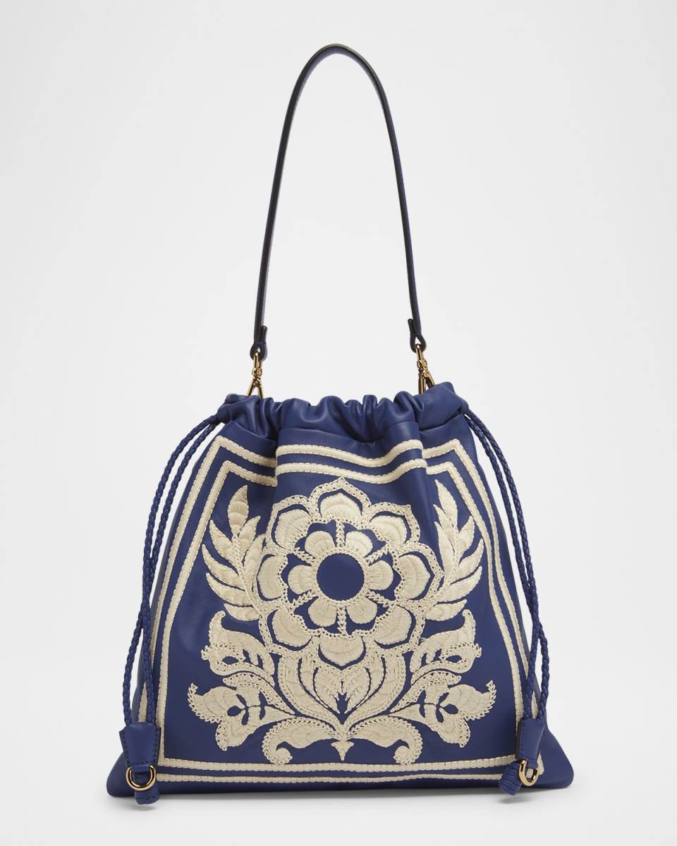 Kalispera Flower Embroidered Leather Shoulder Bag